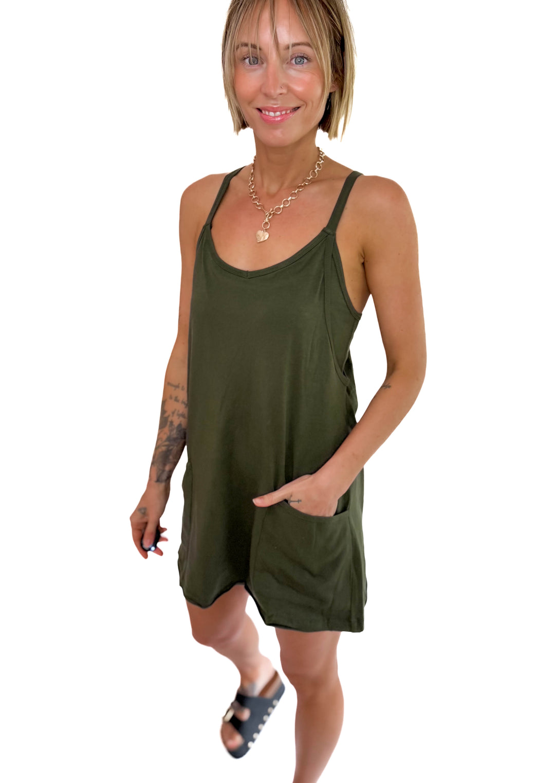 Isla Romper Dress- DARK OLIVE **PRE-ORDER MARCH 1st**