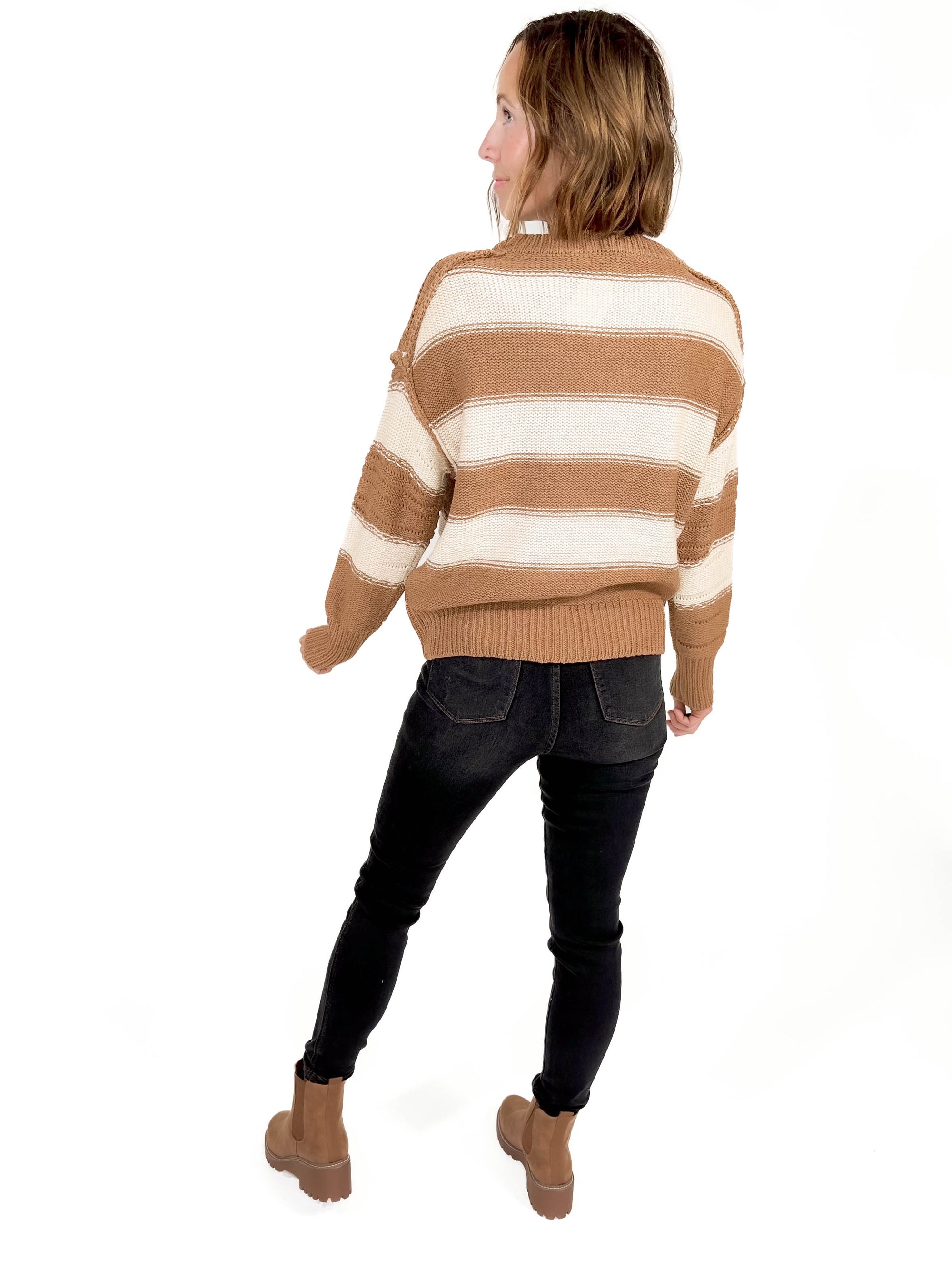 Gia Distressed Stripe Sweater- CAMEL -FINAL SALE