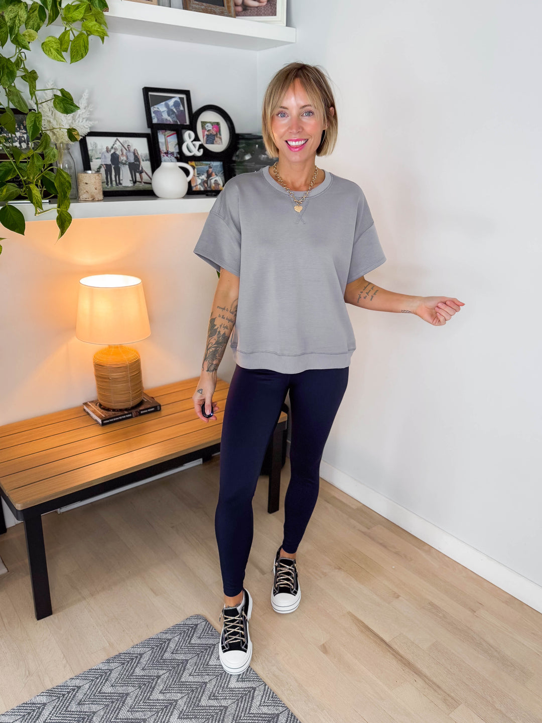 Molly Scuba Pullover Top- CEMENT