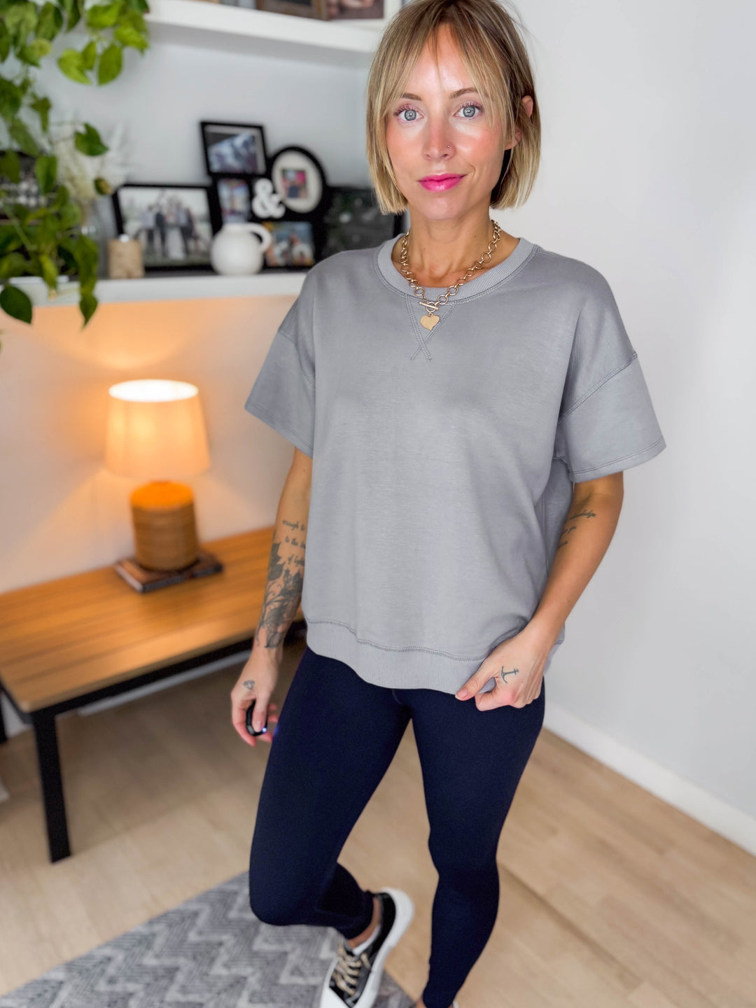 Molly Scuba Pullover Top- CEMENT