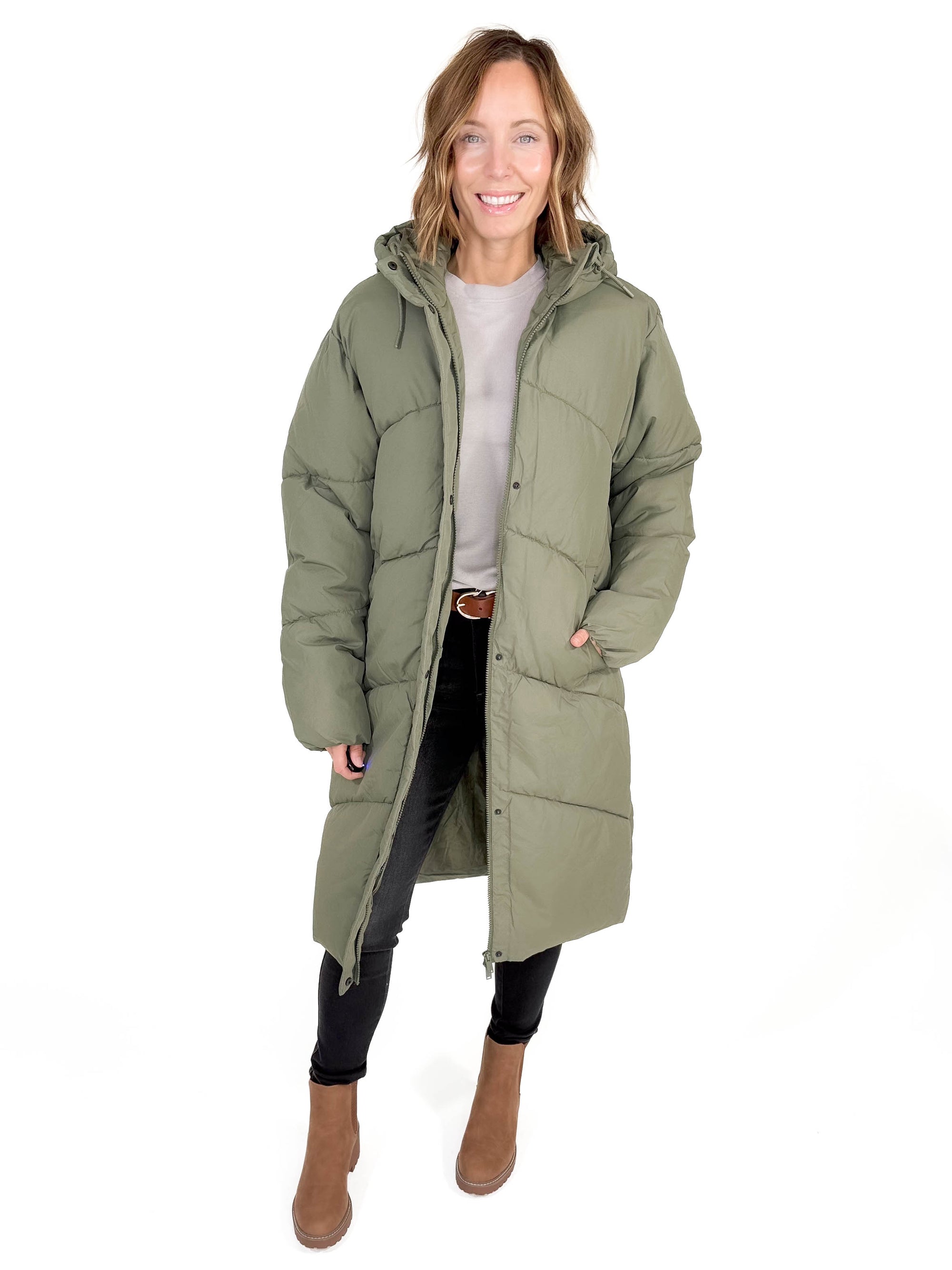 NOISY MAY Tenley Long Jacket- KALAMTA OLIVE -FINAL SALE