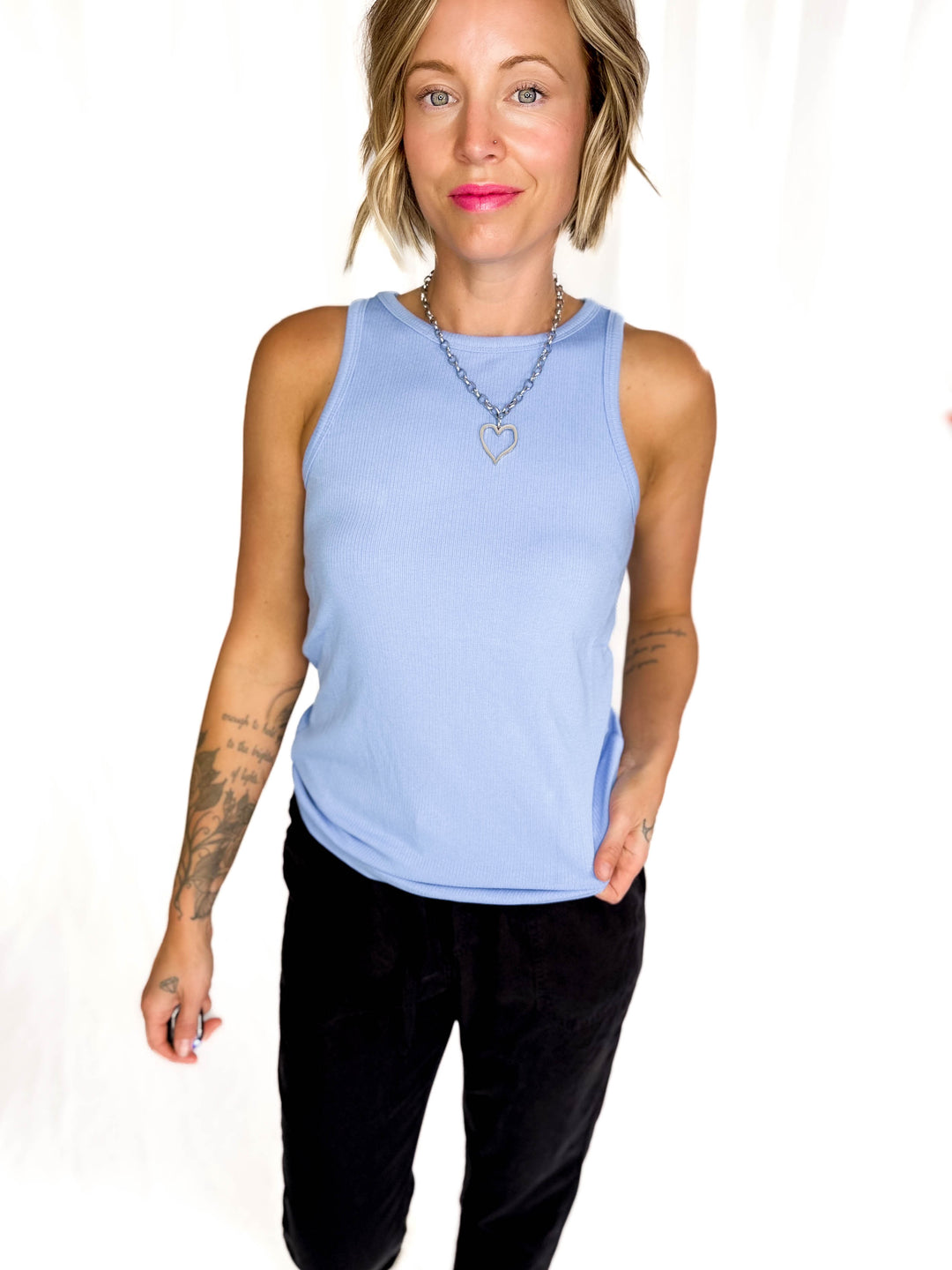 Tara Ribbed Tank- LIGHT BLUE-FINAL SALE