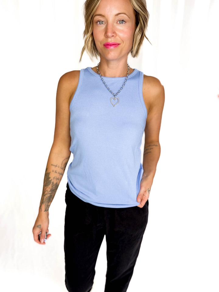 Tara Ribbed Tank- LIGHT BLUE-FINAL SALE