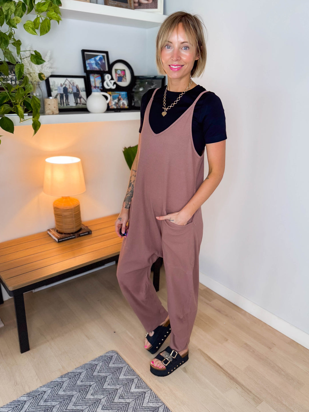 Reece Rib Knit Jumpsuit- WOODROSE