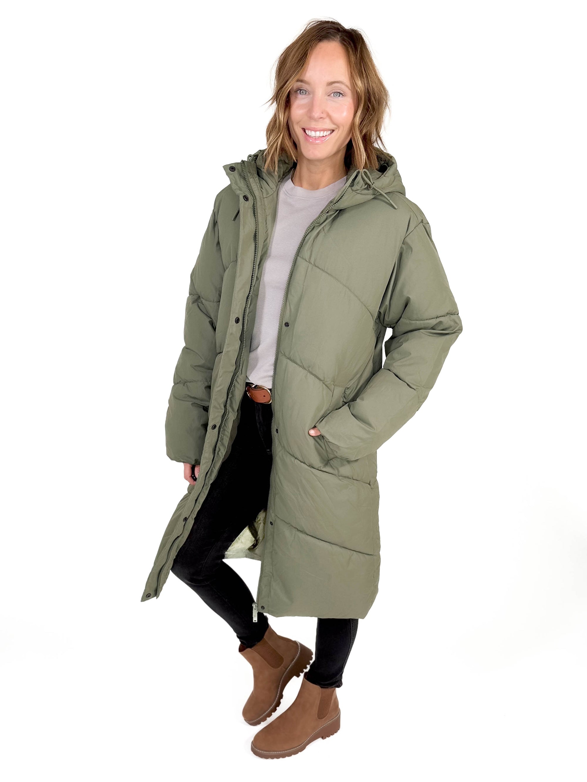 NOISY MAY Tenley Long Jacket- KALAMTA OLIVE -FINAL SALE