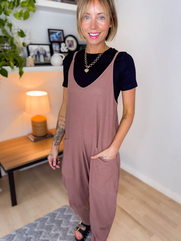 Reece Rib Knit Jumpsuit- WOODROSE