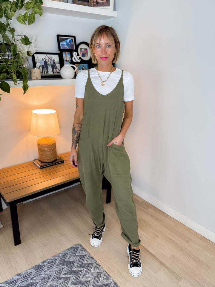 Reece Rib Knit Jumpsuit- OLIVE