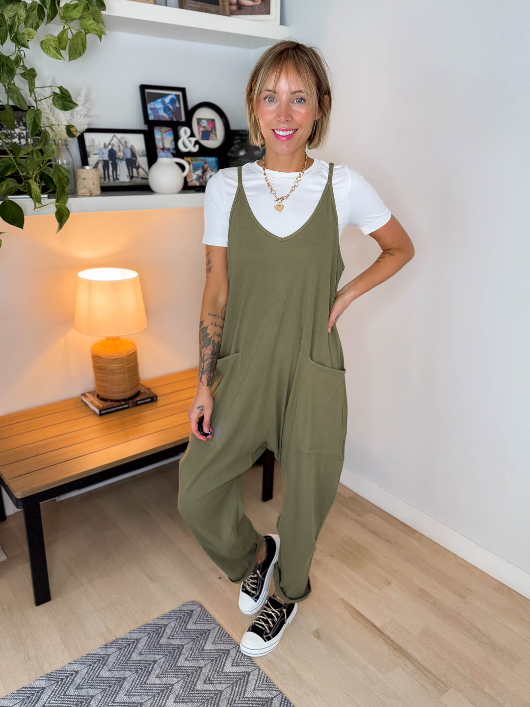 Reece Rib Knit Jumpsuit- OLIVE