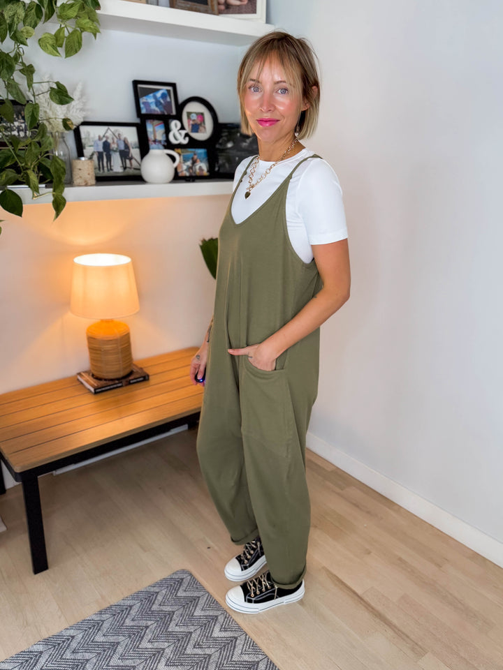 Reece Rib Knit Jumpsuit- OLIVE