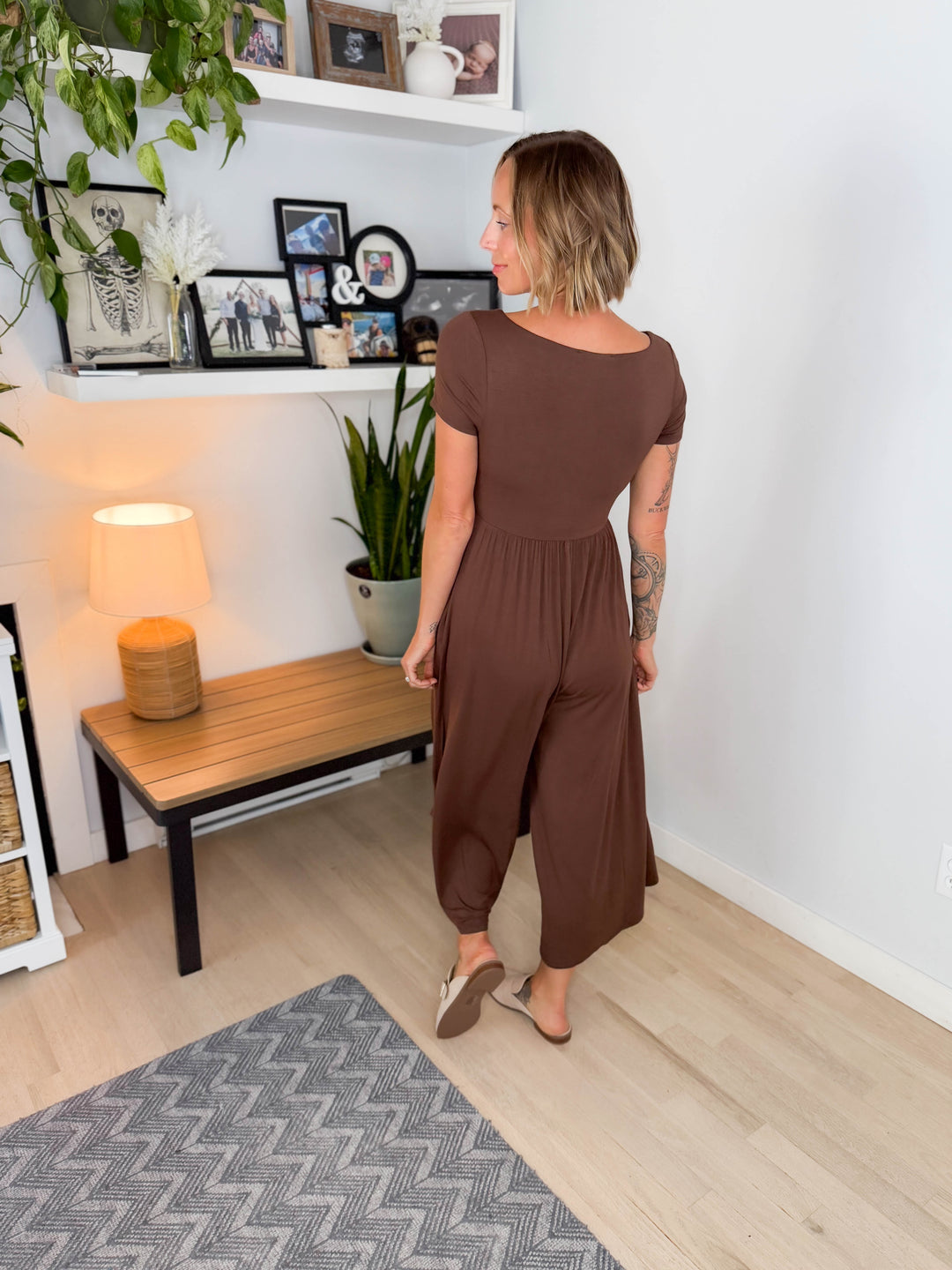 Winslet Double Layered Short Sleeve Jumpsuit- BROWN