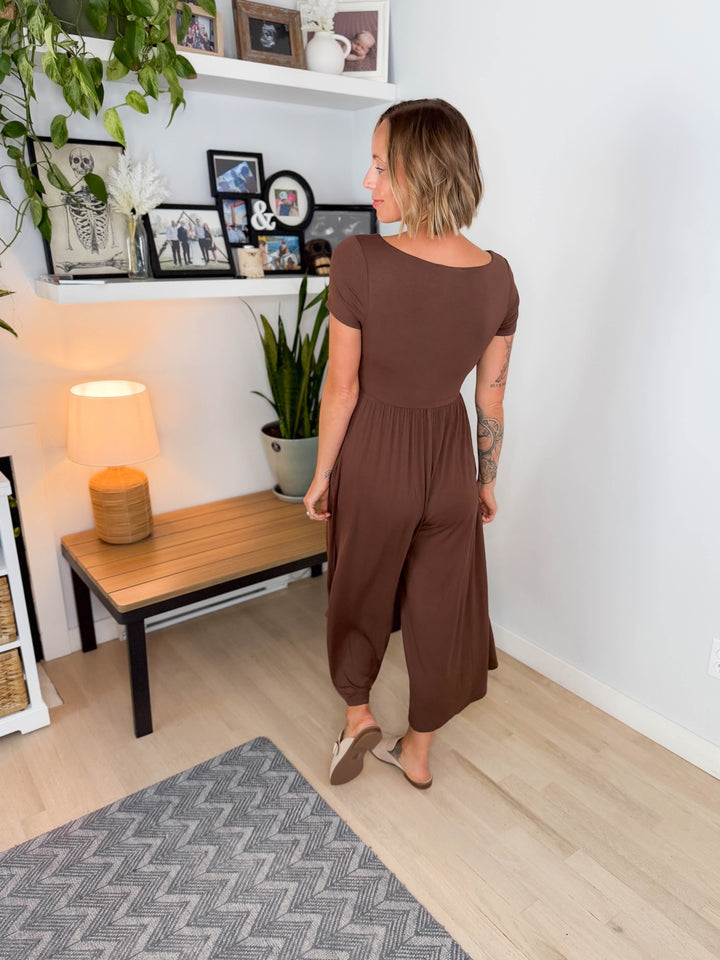 Winslet Double Layered Short Sleeve Jumpsuit- BROWN