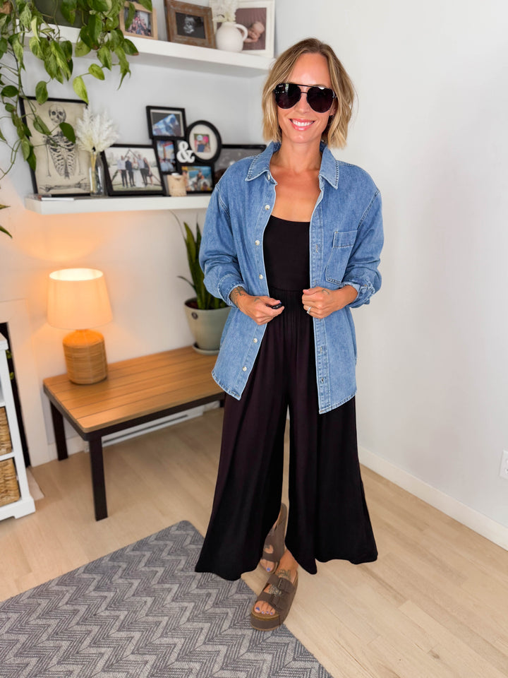 Winslet Double Layered Short Sleeve Jumpsuit- BLACK