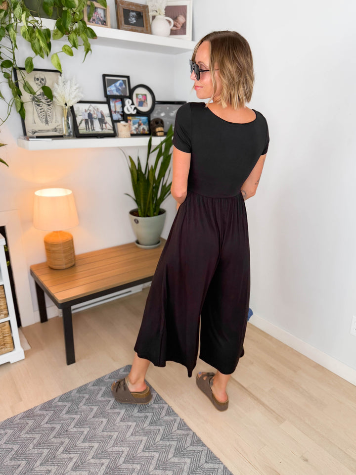 Winslet Double Layered Short Sleeve Jumpsuit- BLACK