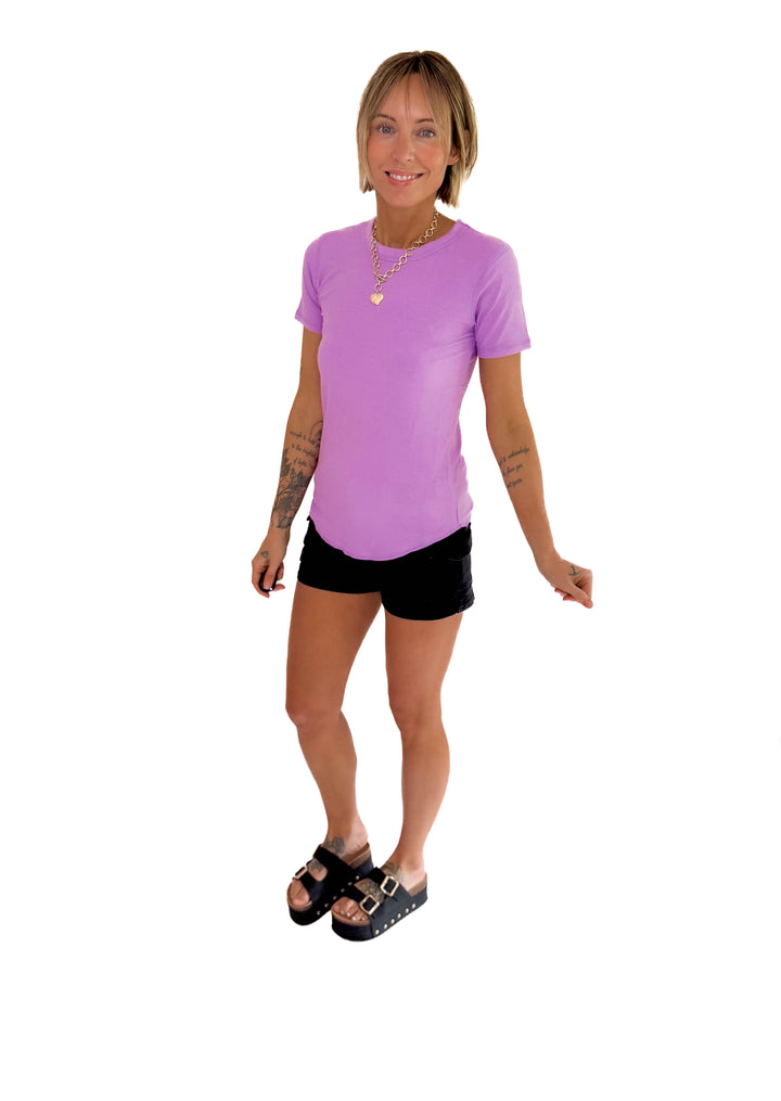 Odette Ribbed Short Sleeve- BRIGHT LAVENDER