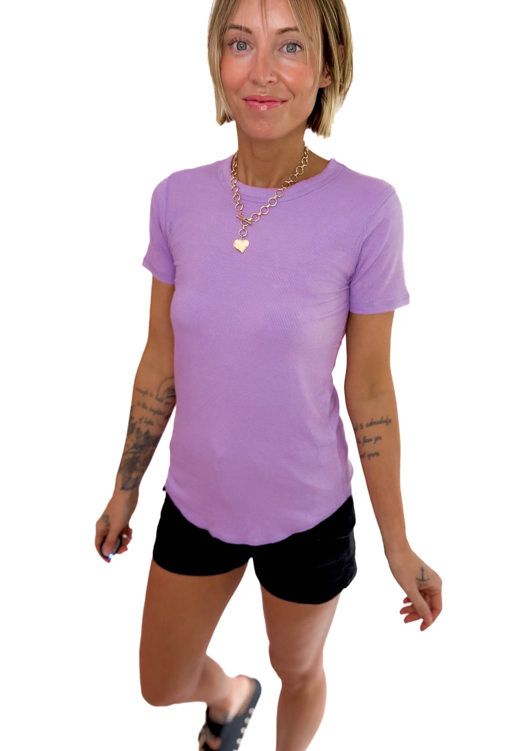 Odette Ribbed Short Sleeve- BRIGHT LAVENDER