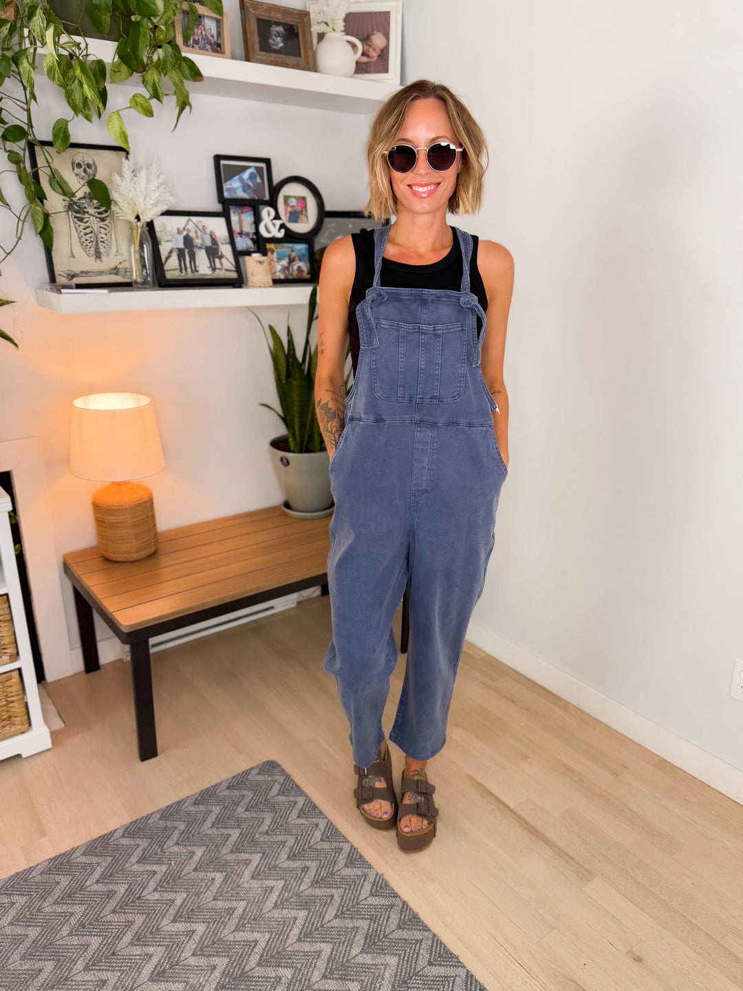 Story Washed Knot Strap Relaxed Fit Overalls- BLACKBERRY