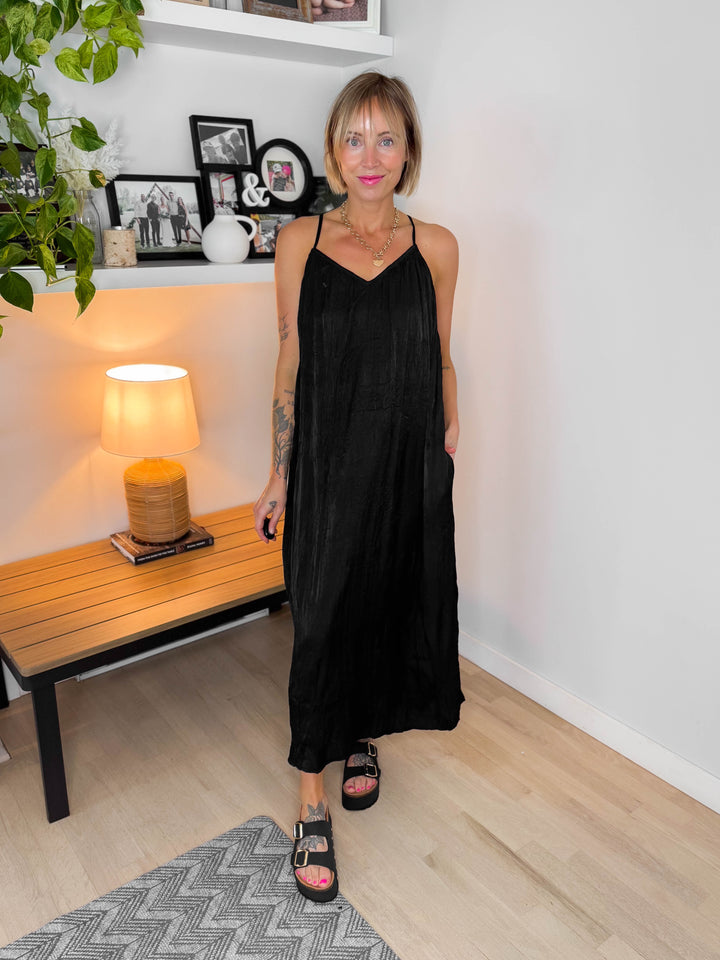 Dakota Open Back Midi Dress- BLACK