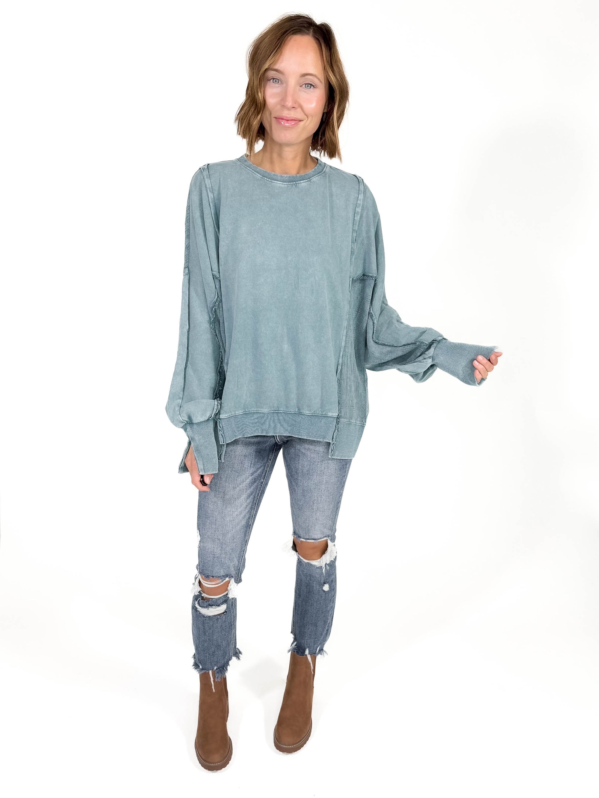 Isabella Contrast Pullover- TEAL GREEN -FINAL SALE