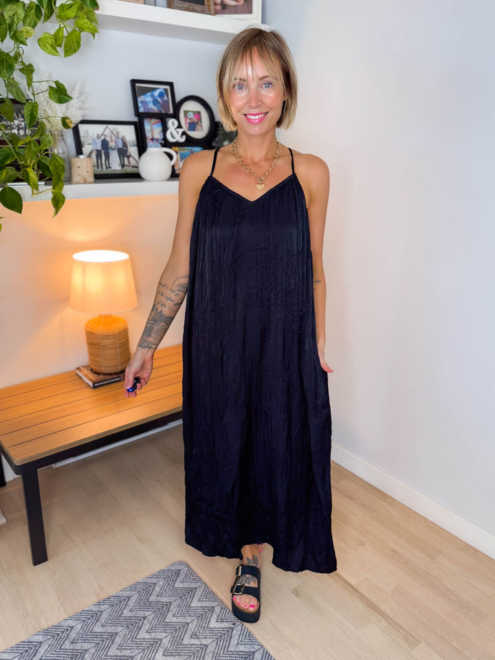 Dakota Open Back Midi Dress- BLACK