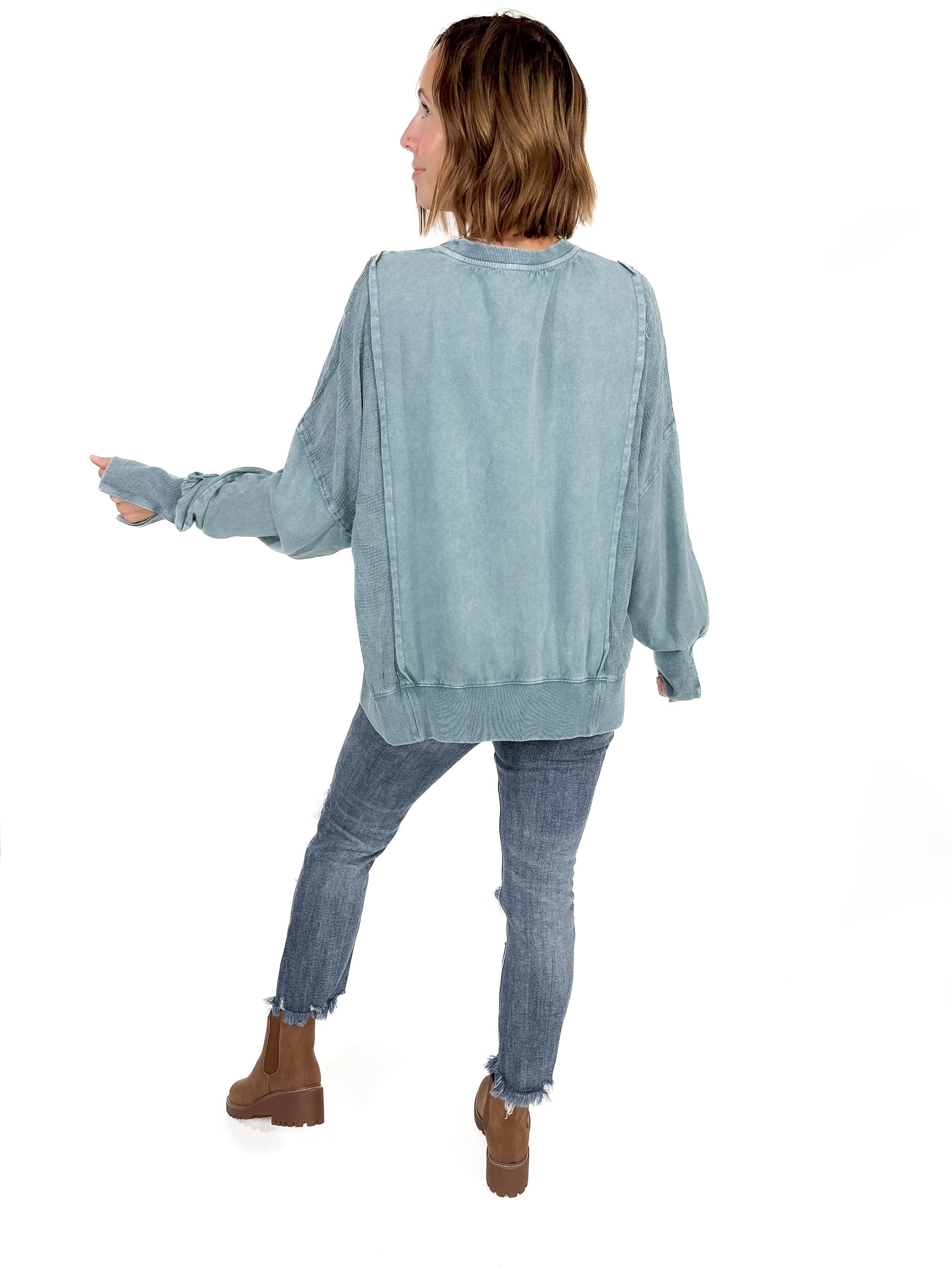 Isabella Contrast Pullover- TEAL GREEN -FINAL SALE