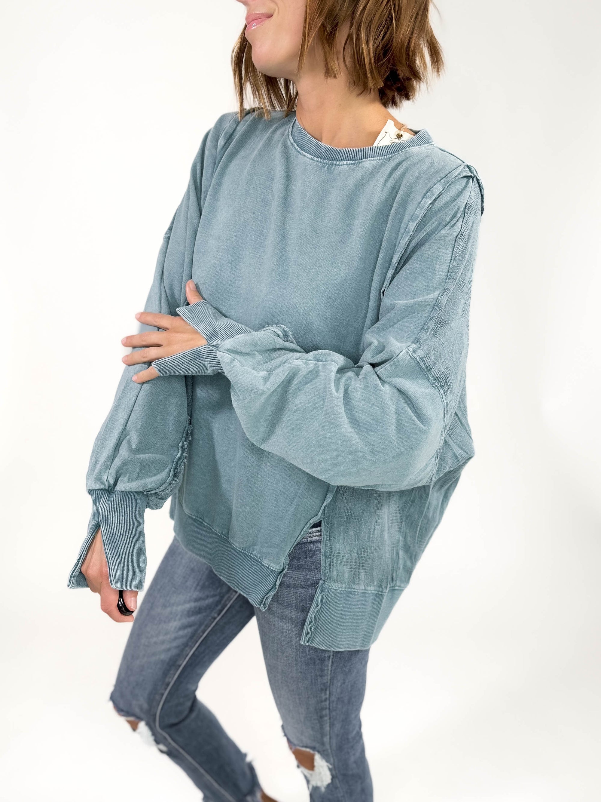 Isabella Contrast Pullover- TEAL GREEN -FINAL SALE