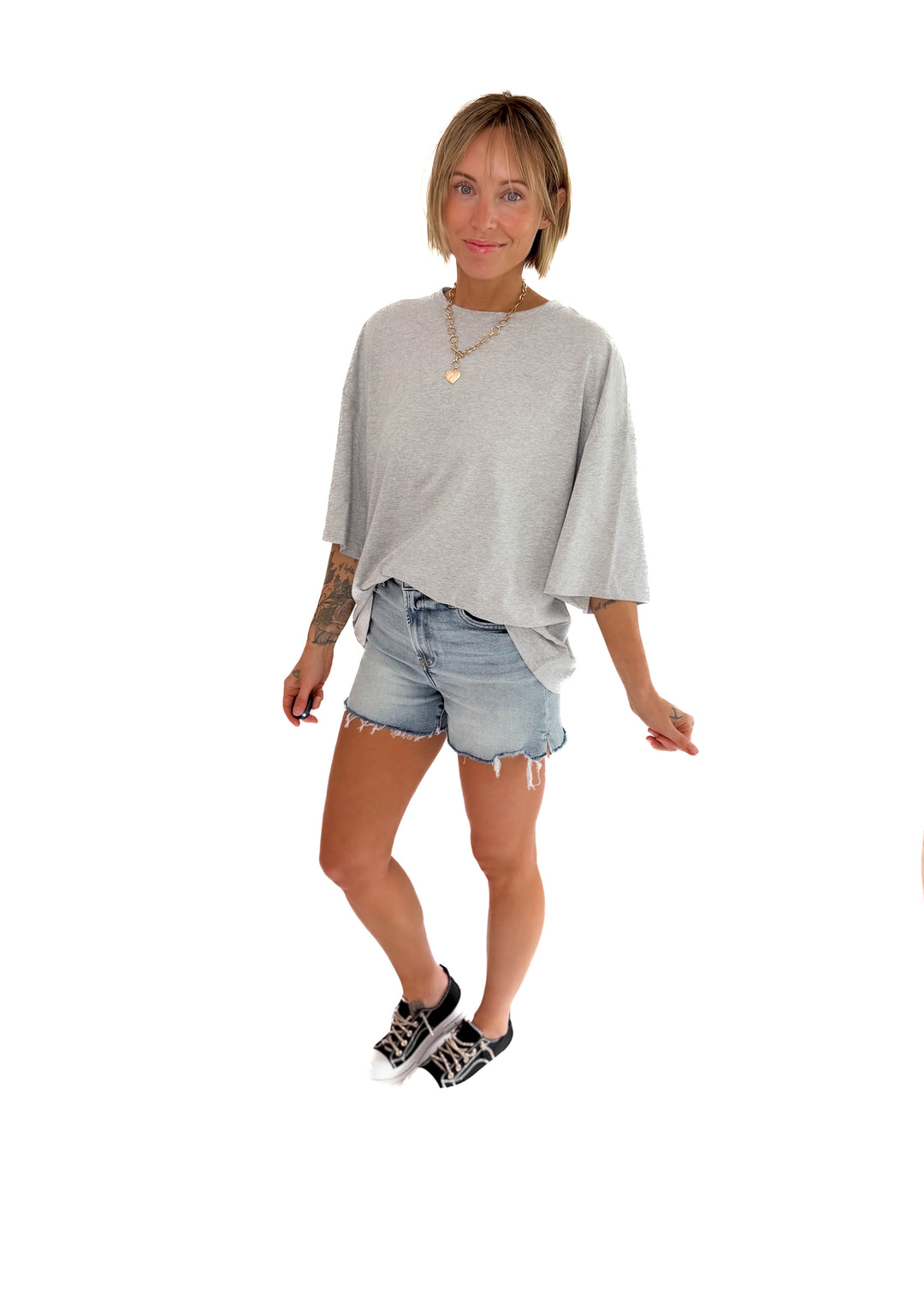 Kaya Cotton Boyfriend Tee- HEATHER GREY