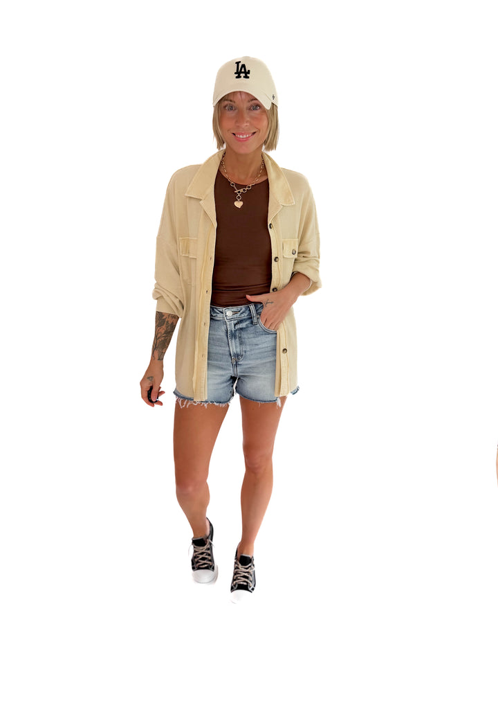 Celly Waffle Shacket- KHAKI