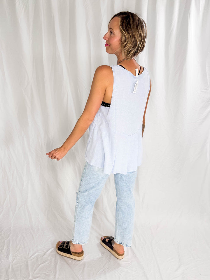 Jocelyn Swing Knit Tank Top With Raw Edge Detail- LIGHT BLUE-FINAL SALE