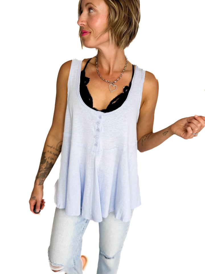 Jocelyn Swing Knit Tank Top With Raw Edge Detail- LIGHT BLUE-FINAL SALE