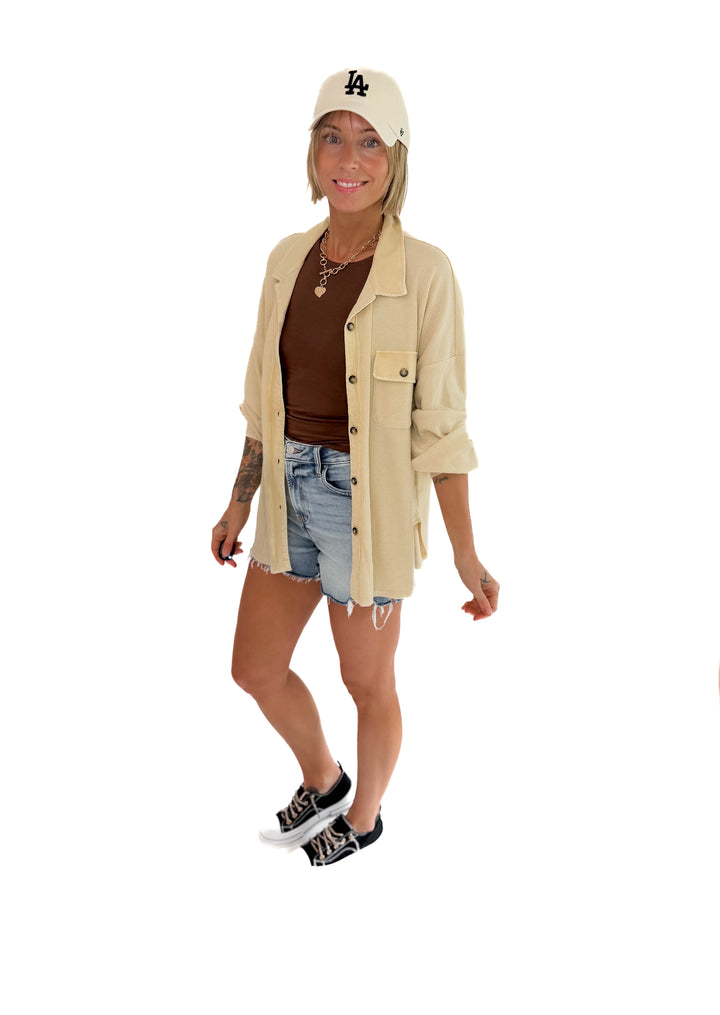 Celly Waffle Shacket- KHAKI