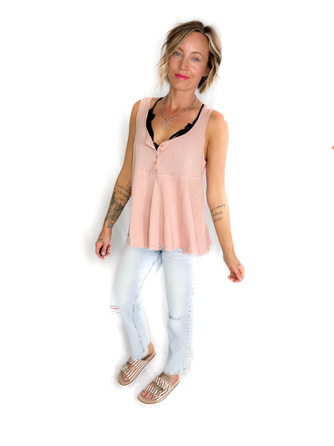 Jocelyn Swing Knit Tank Top With Raw Edge Detail- MAUVE-FINAL SALE