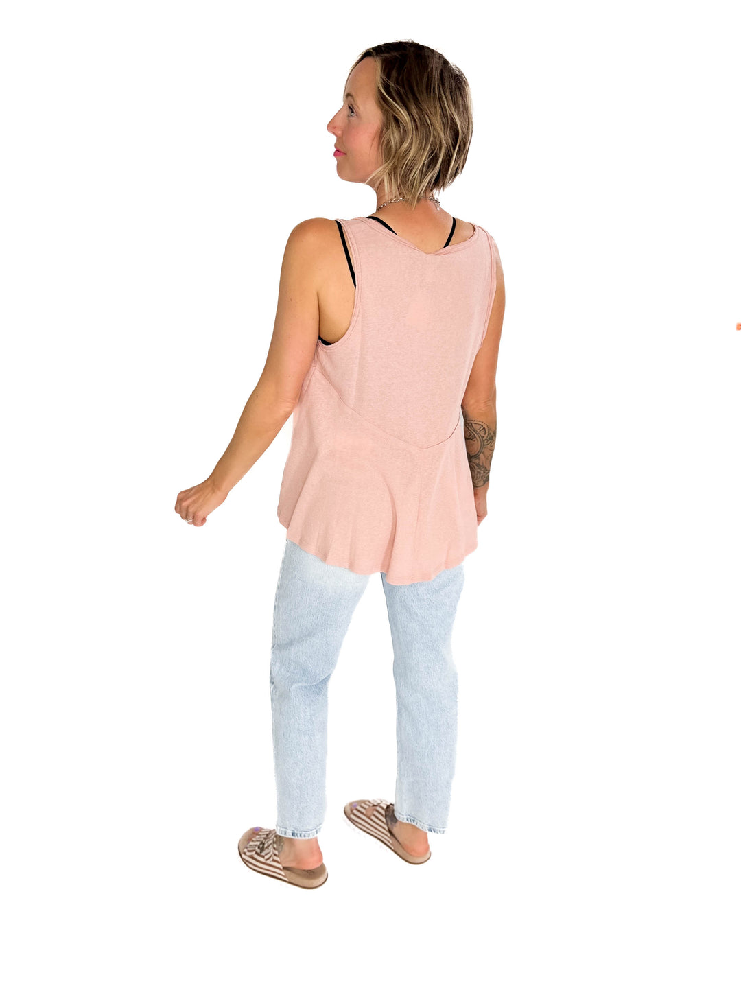 Jocelyn Swing Knit Tank Top With Raw Edge Detail- MAUVE-FINAL SALE