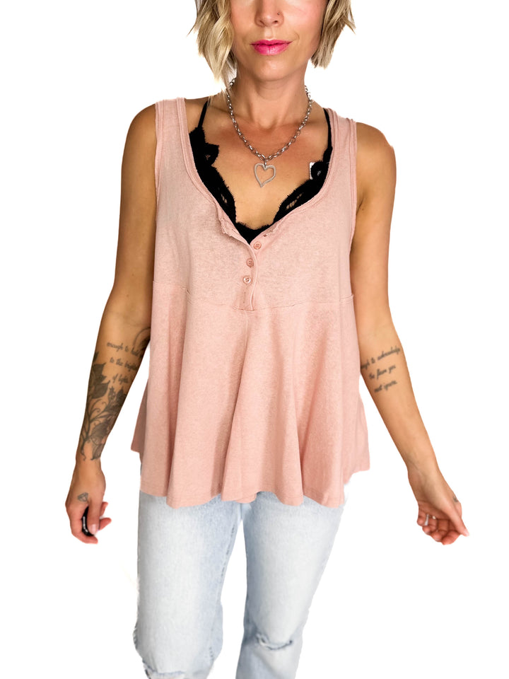 Jocelyn Swing Knit Tank Top With Raw Edge Detail- MAUVE-FINAL SALE
