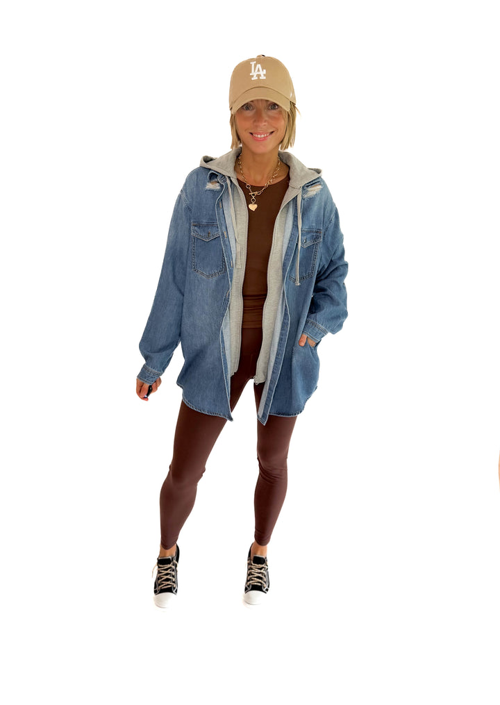 RISEN Girlfriend Hoodie Jean Jacket- MEDIUM WASH