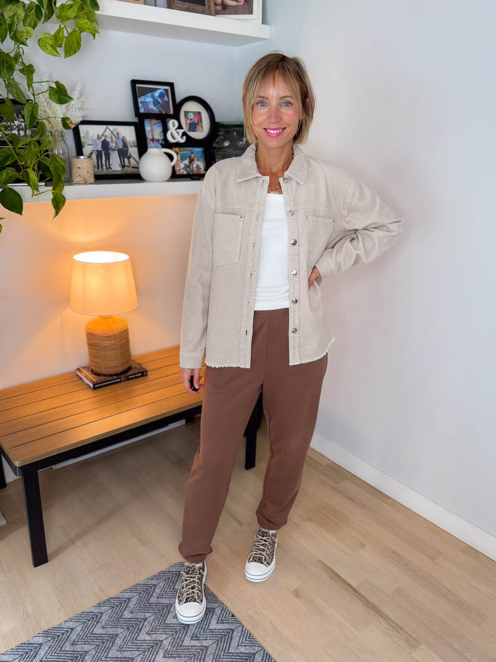 ONLY Maiko Distressed Corduroy Shacket- PUMICE STONE