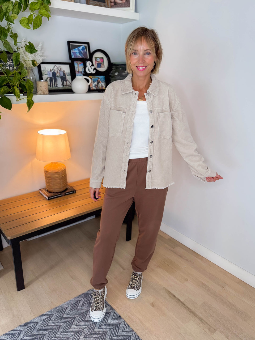 ONLY Maiko Distressed Corduroy Shacket- PUMICE STONE