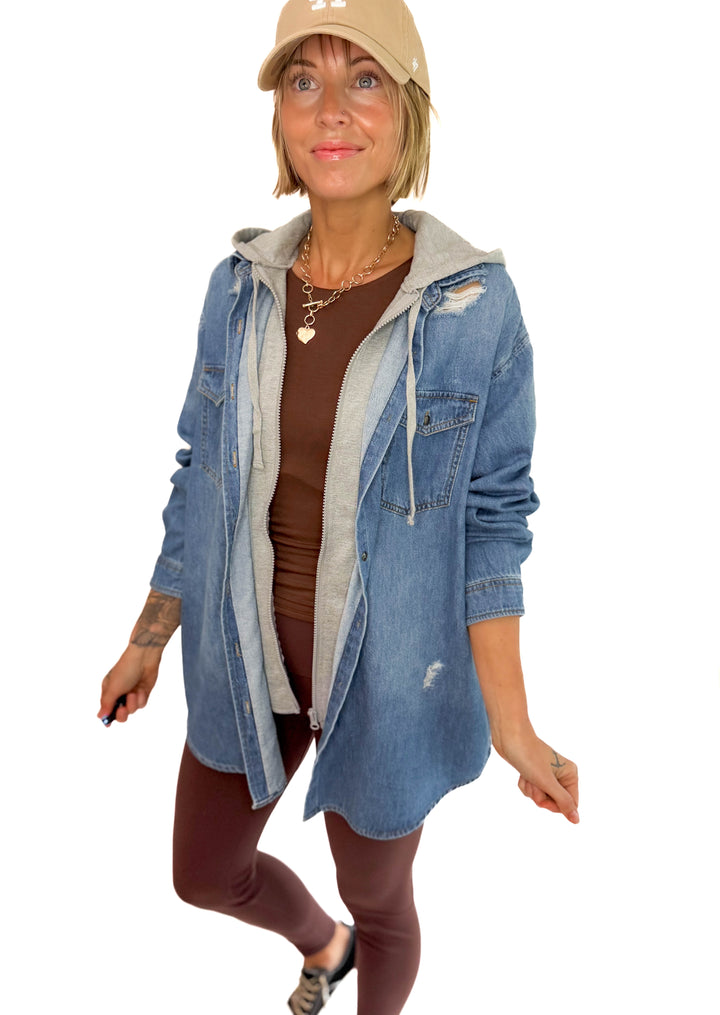 RISEN Girlfriend Hoodie Jean Jacket- MEDIUM WASH