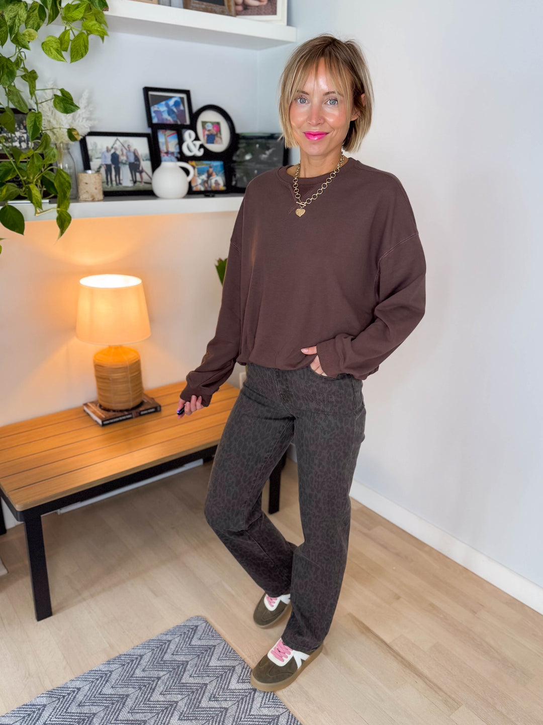 Hope Bubble Hem French Terry Pullover- CHOCOLATE