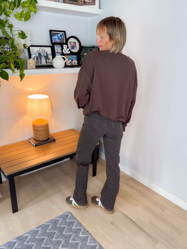 Hope Bubble Hem French Terry Pullover- CHOCOLATE