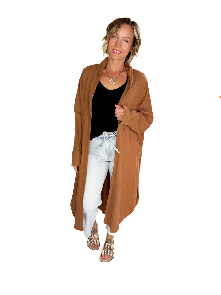 Ginny Thermal Knit Oversized Cardigan- CAMEL-FINAL SALE