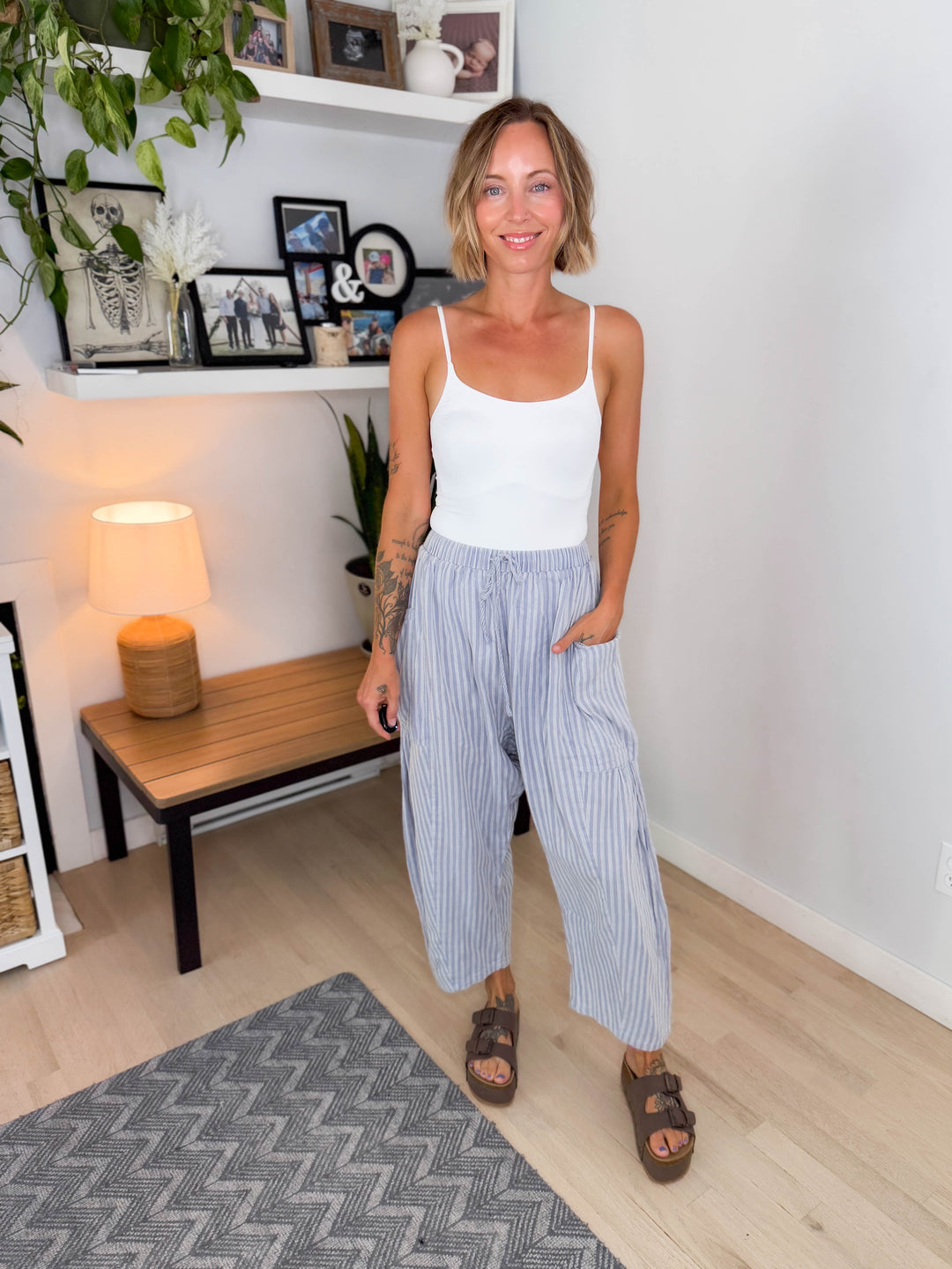 Wanderlust Cotton Boho Stripe Pants- BLUE