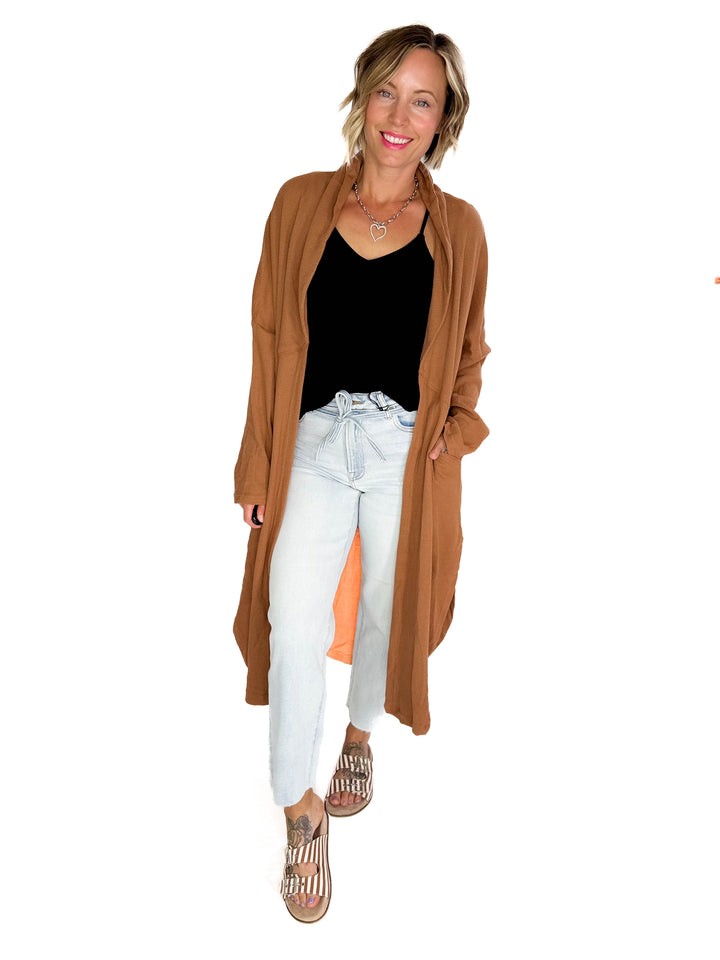 Ginny Thermal Knit Oversized Cardigan- CAMEL-FINAL SALE