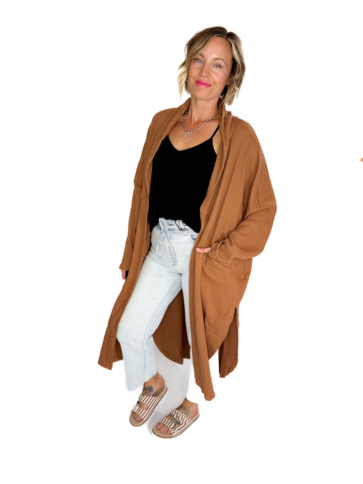 Ginny Thermal Knit Oversized Cardigan- CAMEL-FINAL SALE