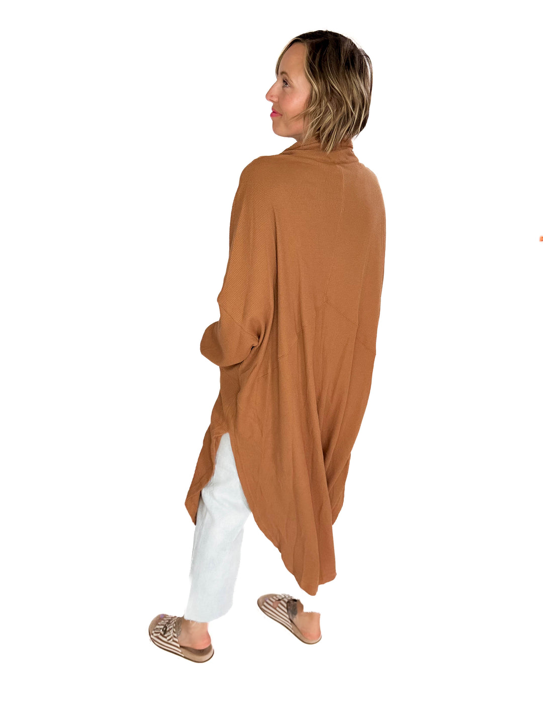 Ginny Thermal Knit Oversized Cardigan- CAMEL-FINAL SALE