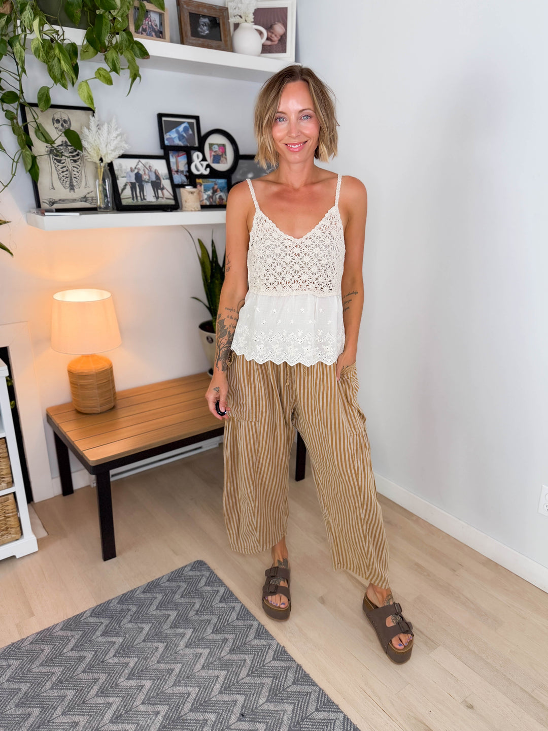 Tasha Crochet V-Neck Tank Top- BEIGE