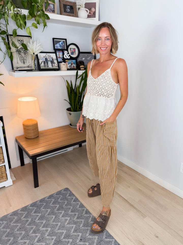 Tasha Crochet V-Neck Tank Top- BEIGE