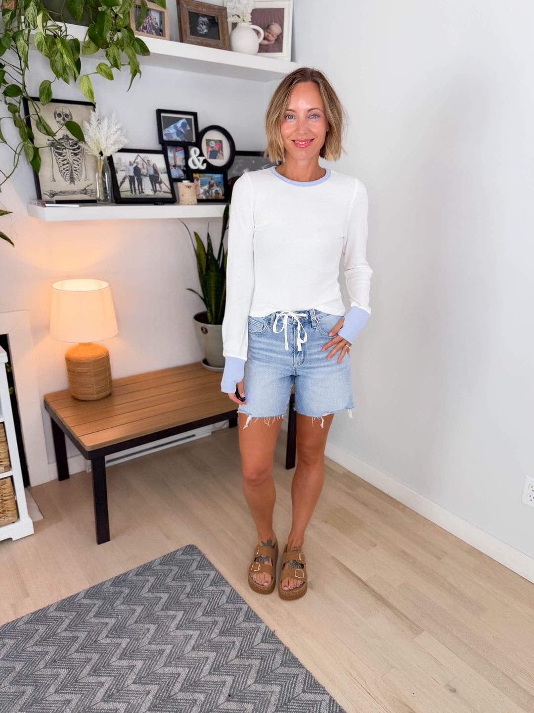 Renata Thermal Long Sleeve- WHITE/LIGHT BLUE