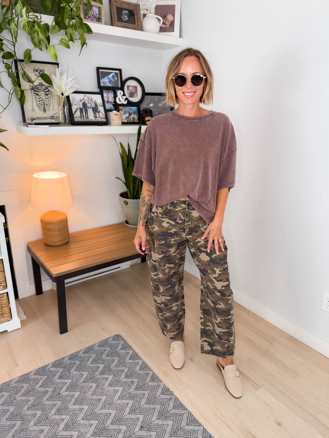 Keri Washed Cotton Boyfriend Tee- DARK BROWN