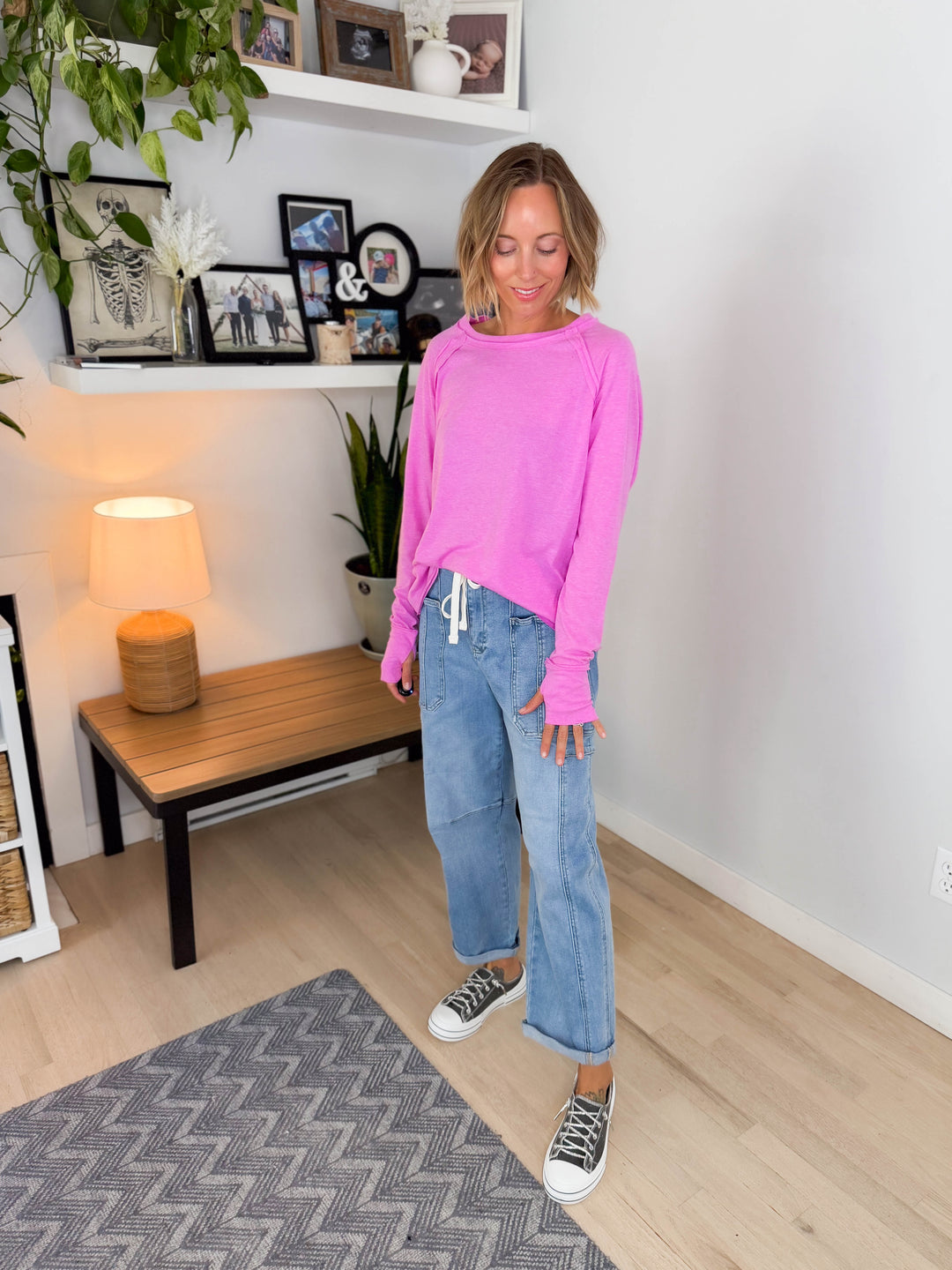Rayna Cotton Raglan Sleeve Thumbhole Top- HEATHER MAUVE