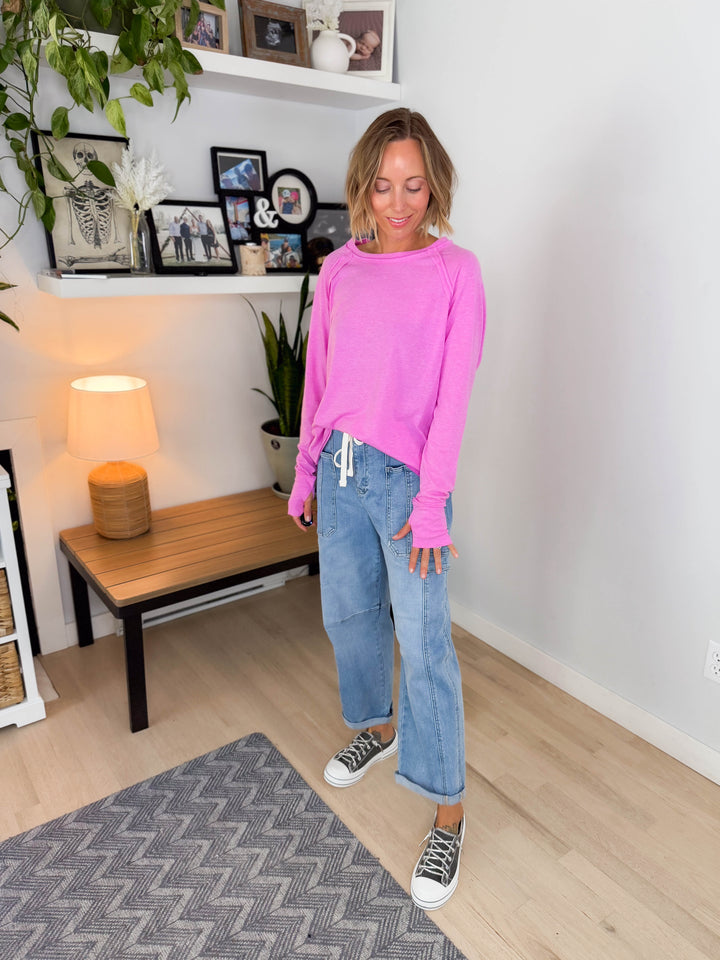 Rayna Cotton Raglan Sleeve Thumbhole Top- HEATHER MAUVE